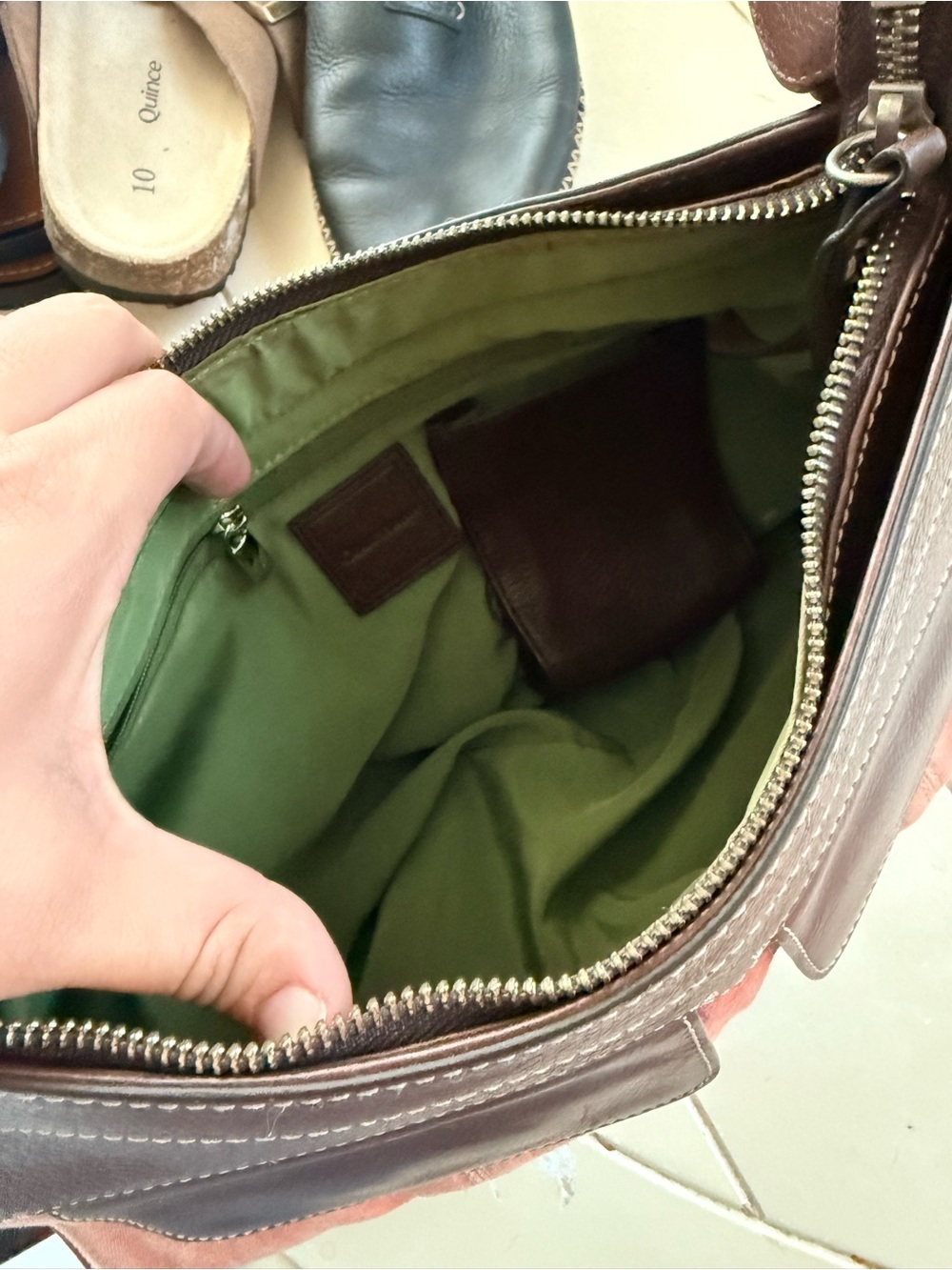 Cole Haan Two-Tone Brown Suede and Leather Shoulder Bag - Picture 4 of 9